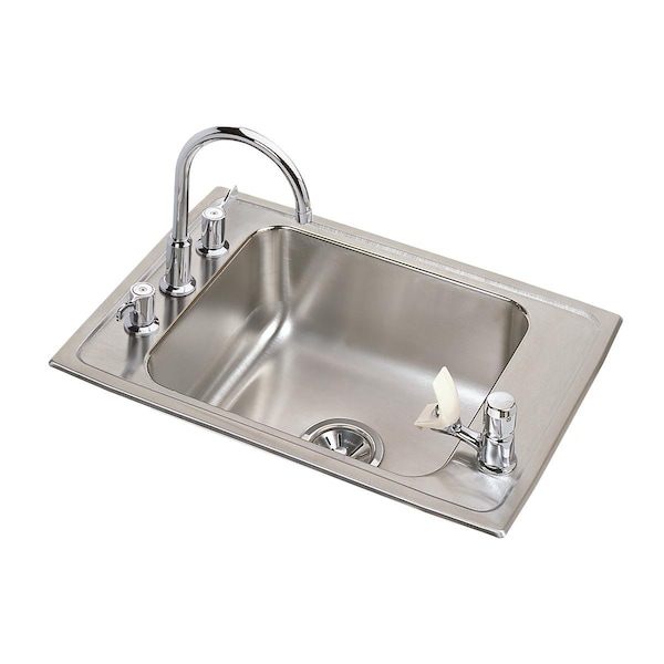 Elkay Lustertone Stainless Steel 25 X 17 X 7-5/8 Single Bowl Top Mount Classroom Sink + Faucet/Bubbler Kit DRKR2517C - main